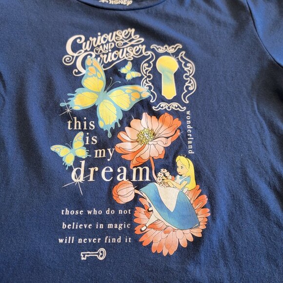 Disney Alice in Wonderland Top Graphic Tee Shirt Juniors Sz M Blue Dream - Picture 2 of 6